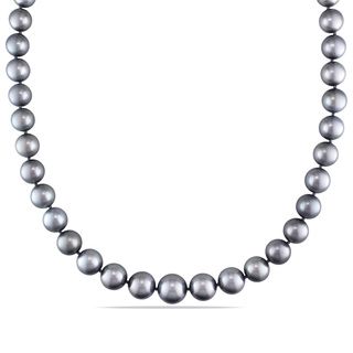 Miadora 14k White Gold Grey Tahitian Pearl and Diamond Accent Necklace (9 12 mm) Miadora Pearl Necklaces