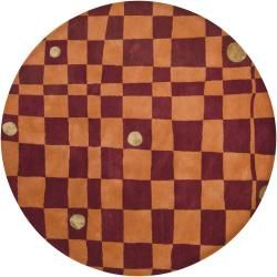 Hand tufted Mandara New Zealand Orange Geometric Wool Rug (7'9 Round) Mandara Round/Oval/Square