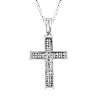 Sterling Silver 1/5ct TDW Diamond Cross Necklace (H I, I2) Diamond Necklaces