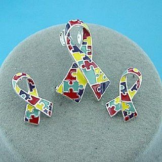 Autism Awareness ~ Puzzle Ribbon ~ Pendant/Earrings Set ~ (LAST ONE)  