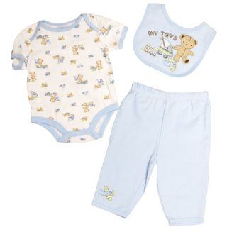Petite Bears Boys 0 9 Months Teddy Bear Onesie Set (0/3 Months, Light Blue)  Infant And Toddler Pants Clothing Sets  Baby