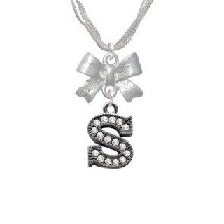 Crystal Black Letter   S   Beaded Border Emma Bow Necklace [Jewelry] Pendant Necklaces Jewelry