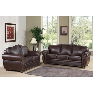 Abbyson Living Richfield Premium Top grain Leather Sofa and Loveseat Abbyson Living Living Room Sets