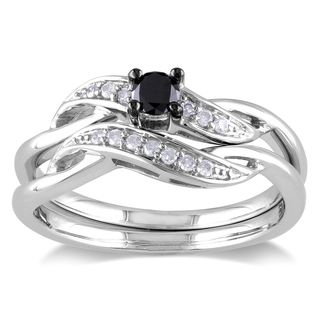 Miadora Sterling Silver 1/4ct TDW Black and White Diamond Bridal Ring Set (H I, I2 I3) Miadora Bridal Sets