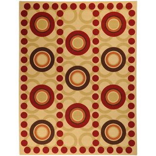 Non Skid Ottohome Ivory Contemporary Red Circles Area Rug (5' x 6'6) 5x8   6x9 Rugs