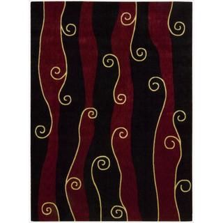 Nourison Parallels Swirl Pattern Black/Red Rug Nourison Accent Rugs