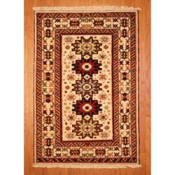 Indo Hand knotted Kazak Ivory/ Rust Wool Rug (4' x 6') 3x5   4x6 Rugs
