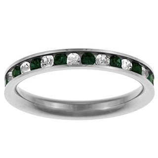 Stainless Steel Green and White Cubic Zirconia Eternity Ring Cubic Zirconia Rings