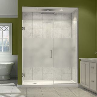 DreamLine Unidoor Plus 72 in. H x 57   58 in. W Frameless Hinged Shower Door, Half Frosted Glass DreamLine Shower Doors