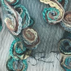Hand spun Swirls Stone Blue Silk Scarf (India) Scarves & Wraps