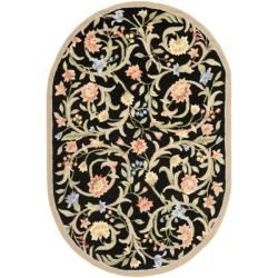 Hand hooked Garden Scrolls Black Wool Rug (4'6 x 6'6 Oval) Safavieh Round/Oval/Square