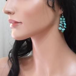Cotton Rope Cluster Turquoise Drop Dangle Earrings (Thailand) Earrings