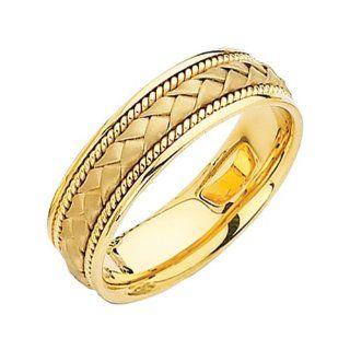 *** LASER ENGRAVING SERVICE *** 14K Yellow Gold 6mm Braided Rope Comfort Fit Handbraided Designer Wedding Band Ring for Men & Women [DETAIL INFORMATION   PLEASE CLICK AND CHECK THE ] The World Jewelry Center Jewelry