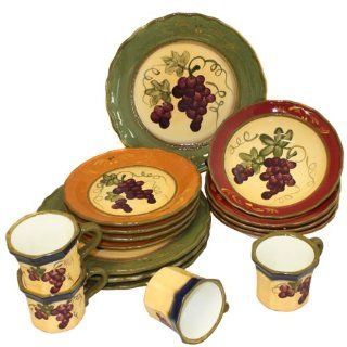 Napa Vineyard Hand Painted 16 Piece Dinnerware Set   Serving for 4 Tuscan Plates Kitchen & Dining