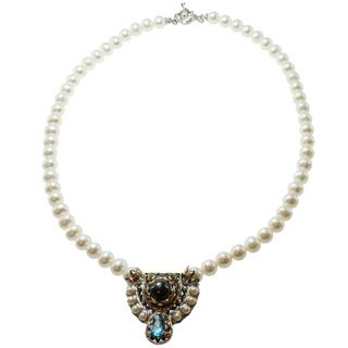 Michael Valitutti Two tone Pearl and Multi gemstone Necklace (3 9 mm) Michael Valitutti Gemstone Necklaces