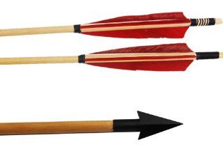 Buffalo Red Turkey Feathers Fletched Wooden Archery Outdoor Hunting Arrows With A 806 Broadheads 6Pack  Sports & Outdoors