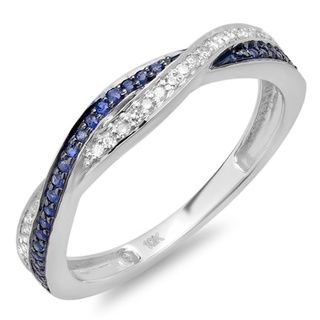 10k White Gold 1/4ct TDW White Diamond and Blue Sapphire Swirl Wedding Ring (I J, I2 I3) Women's Wedding Bands