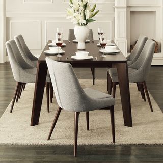 Sasha Curved Grey Linen Upholstered 7 piece Angled leg Dining Set Dining Sets