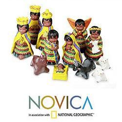 Set of 12 Ceramic 'Christmas in San Juan' Nativity Scene (Guatemala) Novica Seasonal Decor