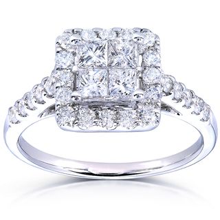 Annello 14k White Gold 1 3/8ct TDW Princess Quad Halo Diamond Engagement Ring (H I, I1 I2) Annello Engagement Rings