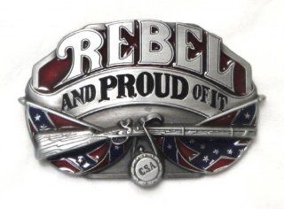 REBEL and PROUD OF IT with Confederate Flag Background Belt Buckle  Other Products  