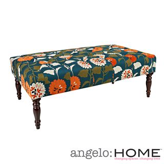 angeloHOME Margaux Orange and Turquoise Blue Meadow Flowers Tufted Cocktail Ottoman ANGELOHOME Ottomans