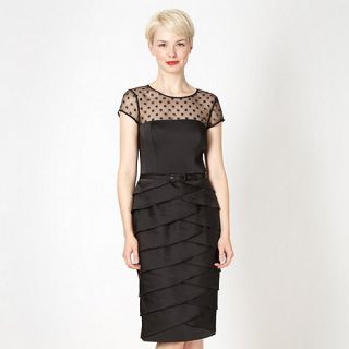 Debut Black sheer belted layered satin dress