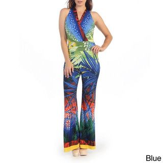 Women's Tropical Print Halter V neck Jumpsuit Rompers & Jumpsuits