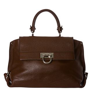 Salvatore Ferragamo 'Sofia' Medium Brown Pebbled Leather Satchel Salvatore Ferragamo Designer Handbags