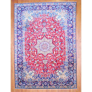 Persian Hand knotted Isfahan Red/ Navy Wool Rug (9'8 x 13'5) 7x9   10x14 Rugs