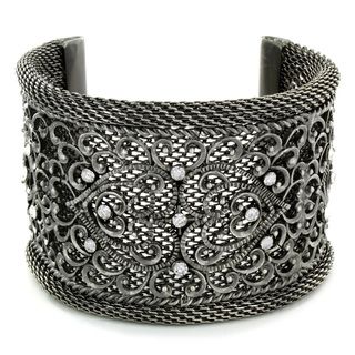 Silvertone Crystal Antiqued Mesh Cuff Bracelet West Coast Jewelry Fashion Bracelets