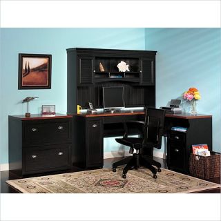 Bush Fairview L Shaped Wood Home Office Set in Black   WC539PKG
