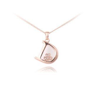 Fashion Plaza 18k Rose Gold Plated Letter D Necklace Clover Inside Movable 18" N334 Jewelry