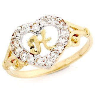 10k Gold Heart Shape Letter 'H' Initial CZ Ring Jewelry Jewelry