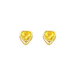 14K Yellow Gold 5mm Heart Bezel Set November CZ Birthstone Stud Earrings for Baby and Children (Citrine, Yellow) The World Jewelry Center Jewelry