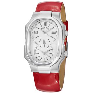 Philip Stein Women's 2 NCW LR 'Signature' White Dial Red Leather Strap Dual Time Watch Philip Stein Women's Philip Stein Watches