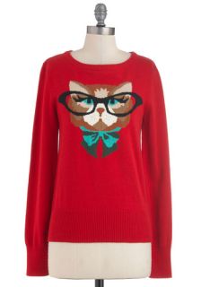 Cat Eyeglasses Sweater in Red  Mod Retro Vintage Sweaters