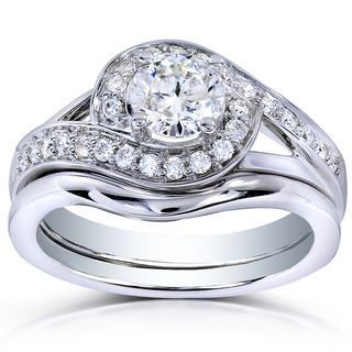 Annello 14k White Gold 3/4ct TDW Round Diamond 2 piece Bridal Rings Set (H I, I1 I2) Annello Bridal Sets