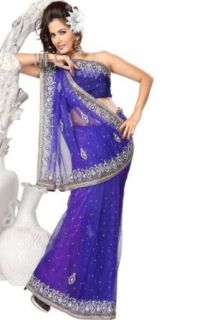 Han Purple Net Embroidered Wedding and Festival Saree in Large Size World Apparel Clothing