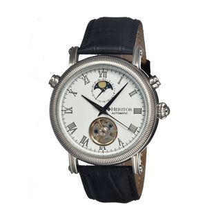 Heritor Men's 'Kornberg White' Black Leather Automatic Watch Heritor Men's More Brands Watches