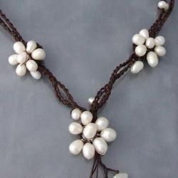 Cotton Wax Dainty Pearl Flowers Dangle Necklace (5 10 mm) (Thailand) Necklaces