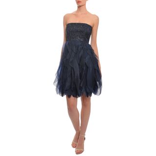 Alice + Olivia Women's 'Felicity' Navy Silk Cascading Ruffle Beaded Party Dress Alice and Olivia Evening & Formal Dresses