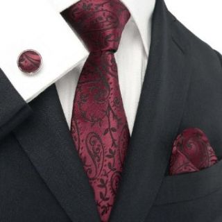 Landisun 30C Burgundy Paisleys Mens Silk Tie Set Tie+Hanky+Cufflinks 3.75 Inch at  Mens Clothing store