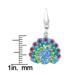Sterling Silver Blue, Green and Red Crystal Peacock Charm Silver Charms