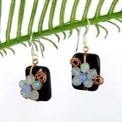 Blissful Floral Onyx Faceted Quartz Earrings (Thailand) Earrings