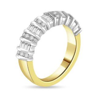 0.98 Ct Baguette & Round Cut Diamond Wedding/anniversary Band 14k Two Tone Gold Jewelry