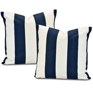 Cabana Navy Stripe Cotton Pillow Cover (Set of 2) EFF Throw Pillows