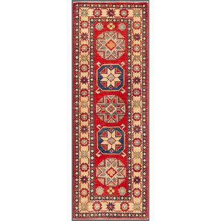 Afghan Hand knotted Kazak Red/ Ivory Wool Rug (2' x 5'7) Runner Rugs