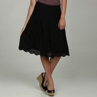 In Moda Women's Pleated Eyelet Scallop Hem Skirt Moda Mid length Skirts