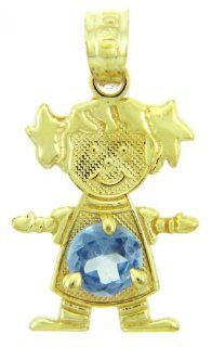Baby Girl CZ Blue December Birthstone 10K Yellow Gold Charm Jewelry